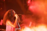 Solange Portrait Profile Singing White Smoke Red Lighting