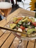 A Glass Bowl of Fresh Salad and Wine on a Sunny Afternoon in Belvedere Tiburon