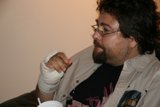 Injured Man with a Bandaged Hand