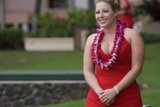 Red Dress and Flower Lei