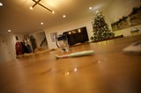 Cozy Holiday Living Room from Low Table Perspective