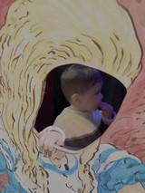 Artistic Mixed Media Portrait of Baby in Car Seat