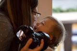 Joyful Mother and Child Moment During Christmas Season