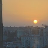 A spectacular sunset over the Los Angeles skyline