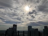 The City Skyline Glows in the Sunlight and Flare