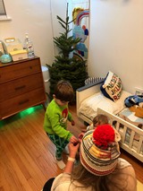 Brothers Decorating Christmas Tree in Children's Bedroom