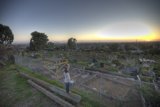 Woman Contemplating the Sunset from a Fence