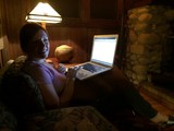 Late Night Laptop Session in Cozy Cabin Retreat