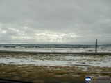 Snowy Mountain View from Car Window
