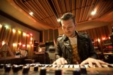 Leather-Clad Musician on Keys