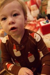 Toddler in Christmas Pajamas on Holiday Morning