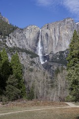 Yosemite Falls Cascading Down Granite Cliffs in Winter