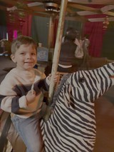 Young Boy Enjoying Carousel Zebra Ride