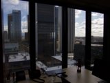 Cityscape view from an office window
