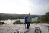 Couple Poses at Mount Bonnell Overlook Austin Texas