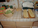 Bread and Salad on the Kitchen Counter