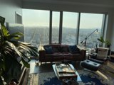 Contemporary Living Room with Cityscape View