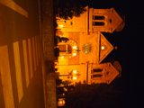 Illuminated Church Tower at Night