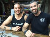 Two Friends Enjoying a Drink at a Restaurant