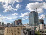 Urban Landscape: A city view with five construction cranes