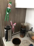 Elf on the Shelf Brewing Up Some Magic on the Coffee Maker