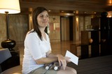 Woman Relaxing in Upscale Hotel Lobby San Francisco