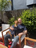 Man and Dog in Backyard