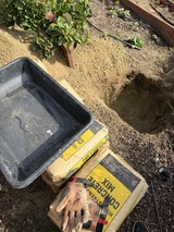 Garden Construction Work with Concrete Mix and Tools