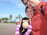 Couple Poses with Monkey Plush in Hawaii