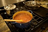 Homemade Tomato Sauce simmering on the Stove