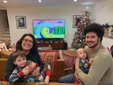 Family Christmas Morning with Matching Pajamas