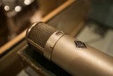 Vintage Microphone on Wooden Table