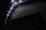 Blue and White Venue Stage Wall at Night
