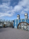 City Skyline Mural on Rooftop Walkway
