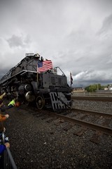 Union Pacific Big Boy Steam Locomotive Under Stormy Skies