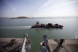 Tugboat cruising through the water