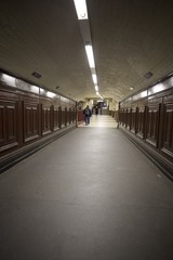 Underground Corridor with Wood Paneling in London Metro