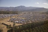 Aerial View of Coachella Campground with the Mountains in the Background
