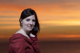 Woman in Red at Golden Hour Sunset