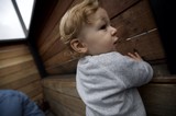 Curious Toddler Gazing Upward in Wonder