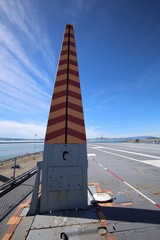 Striped Aircraft Arresting Barrier on USS Hornet Flight Deck