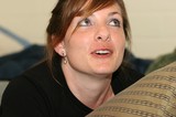 Candid Portrait of Woman with Red Hair Looking Up