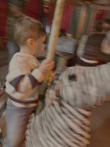 Child Enjoys Carousel Ride at Amusement Park