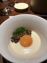 Minimalist Fine Dining Course with Mushrooms and Egg Yolk