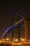 Suspension bridge illuminated at night