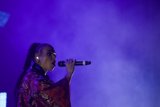 FKA twigs Beautiful Profile Portrait Singing Baby Hairs Swirls Hoop Earrings Red Lipstick Black Choker Kimono Gold Chinese Patterns Rings Purple Haze