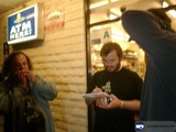 Jack Black on the Phone Outside a Store