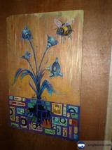 Bee and Flowers on Wooden Wall