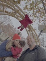 Family Holiday Selfie at Festive Winter Bridge