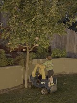 Halloween Decorated Backyard with Toy Truck